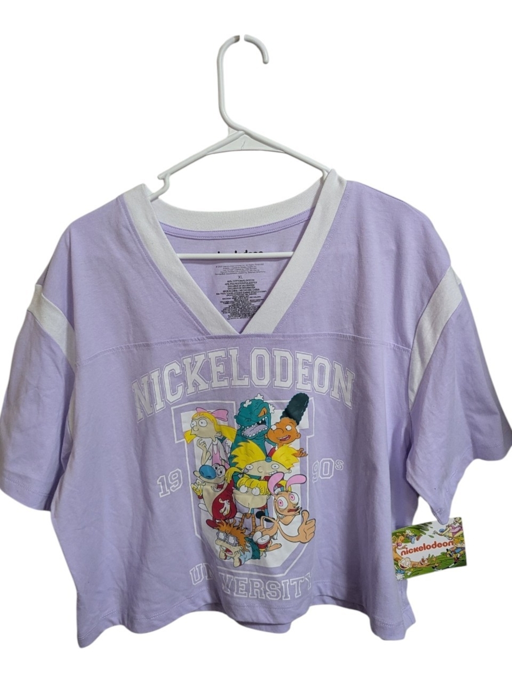 Nickelodeon Women's Crew T Shirt Sz XL  Purple White Short Sleeve  Cropped